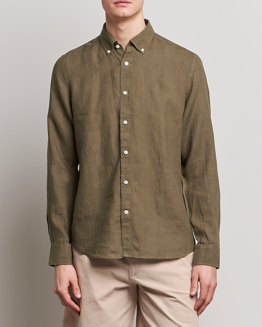 Men | Linen Shirts | Morris | Douglas Linen Button Down Shirt Dark Green