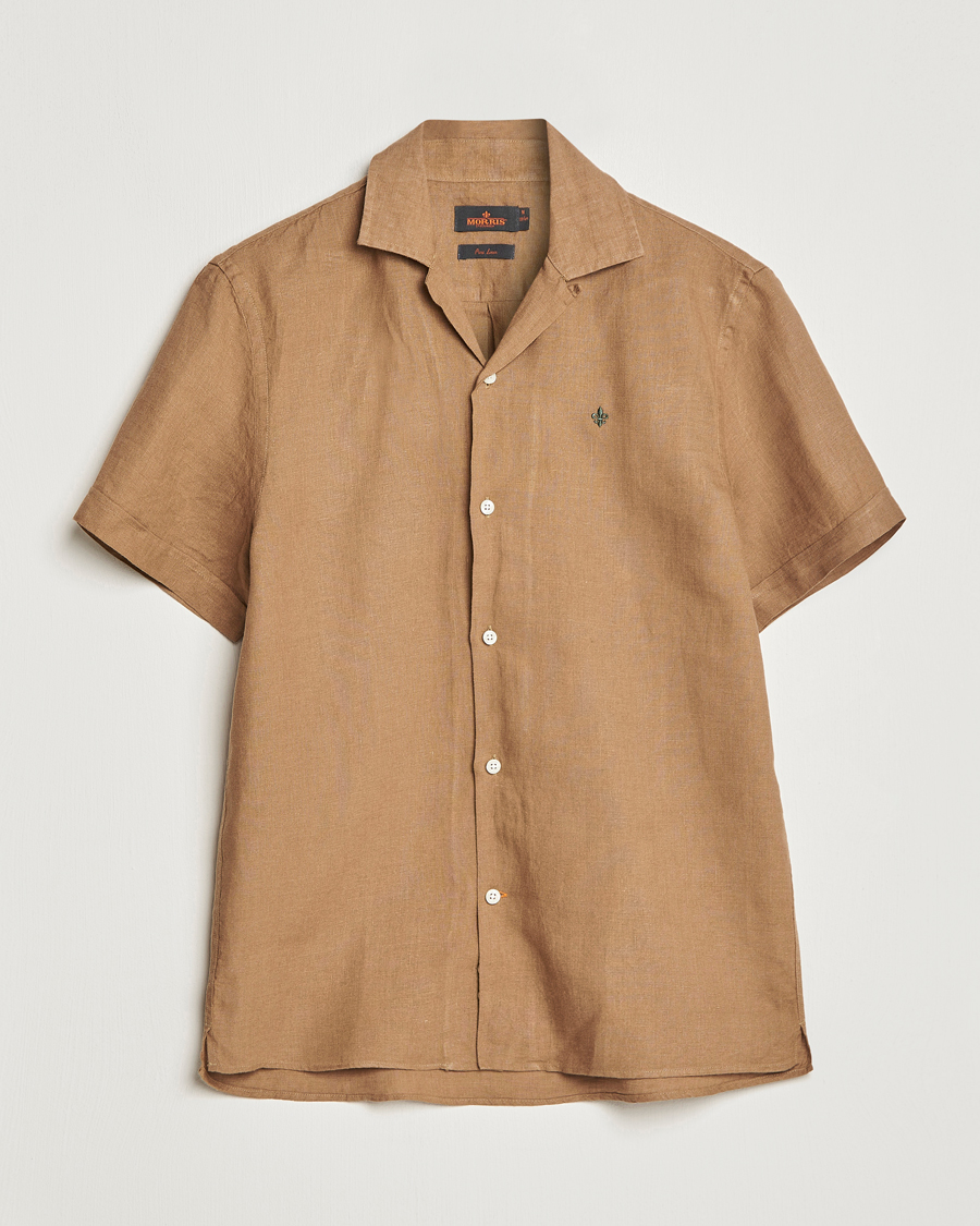 Men | Shirts | Morris | Douglas Linen Short Sleeve Shirt Khaki Brown