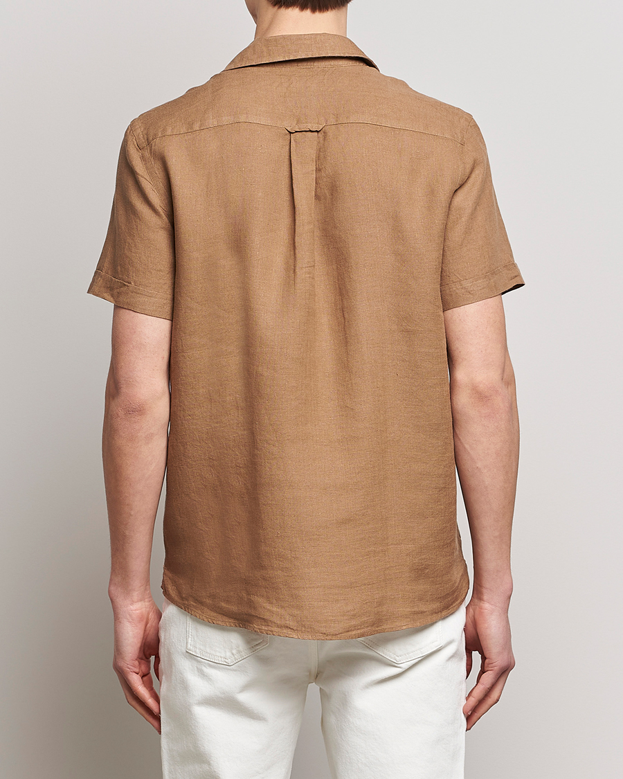 Men | Shirts | Morris | Douglas Linen Short Sleeve Shirt Khaki Brown