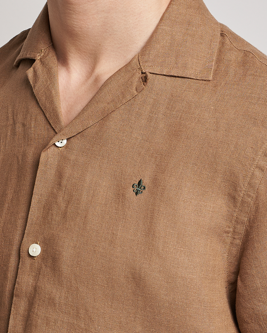 Men | Shirts | Morris | Douglas Linen Short Sleeve Shirt Khaki Brown