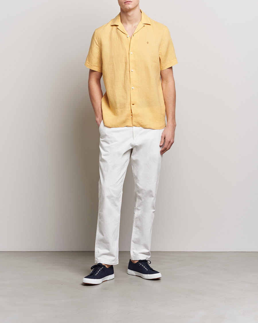 Men | Shirts | Morris | Douglas Linen Short Sleeve Shirt Yellow