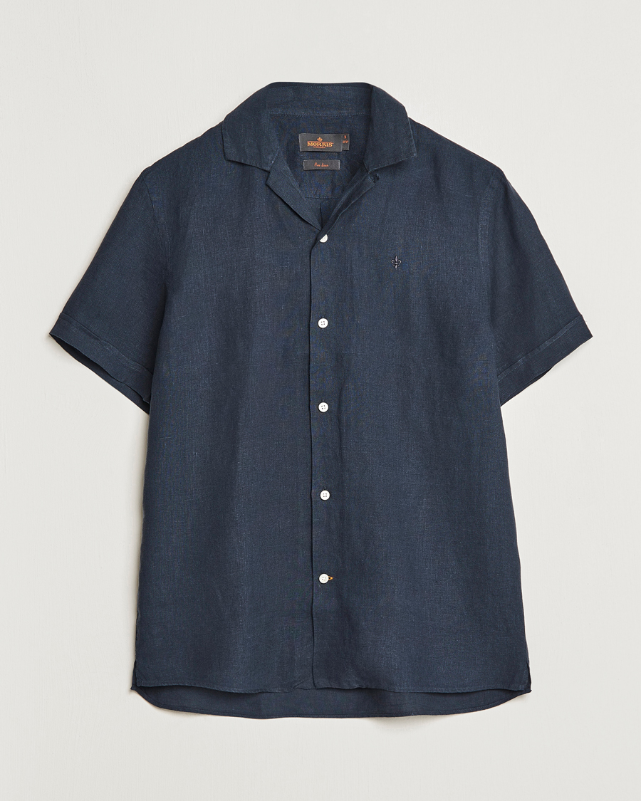 Men | Shirts | Morris | Douglas Linen Short Sleeve Shirt Navy