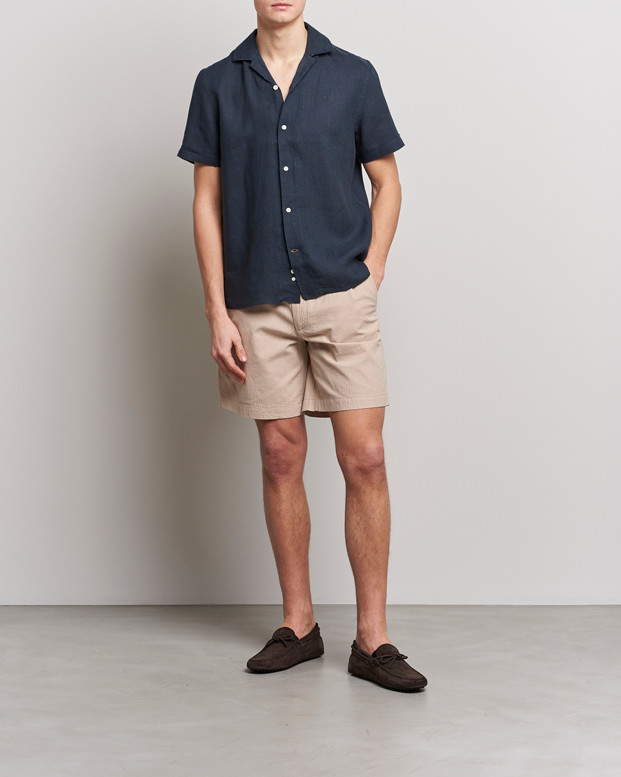 Men | Shirts | Morris | Douglas Linen Short Sleeve Shirt Navy