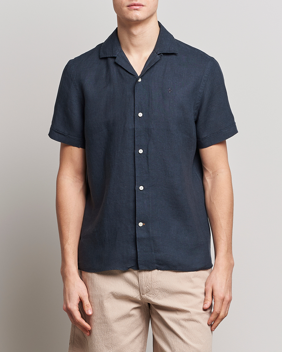 Men | Shirts | Morris | Douglas Linen Short Sleeve Shirt Navy