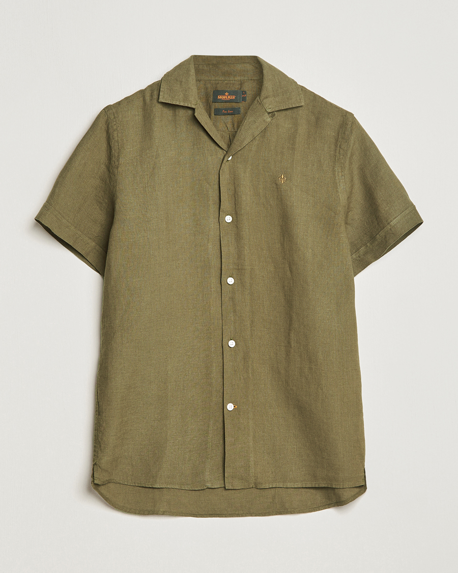 Men | Shirts | Morris | Douglas Linen Short Sleeve Shirt Dark Green