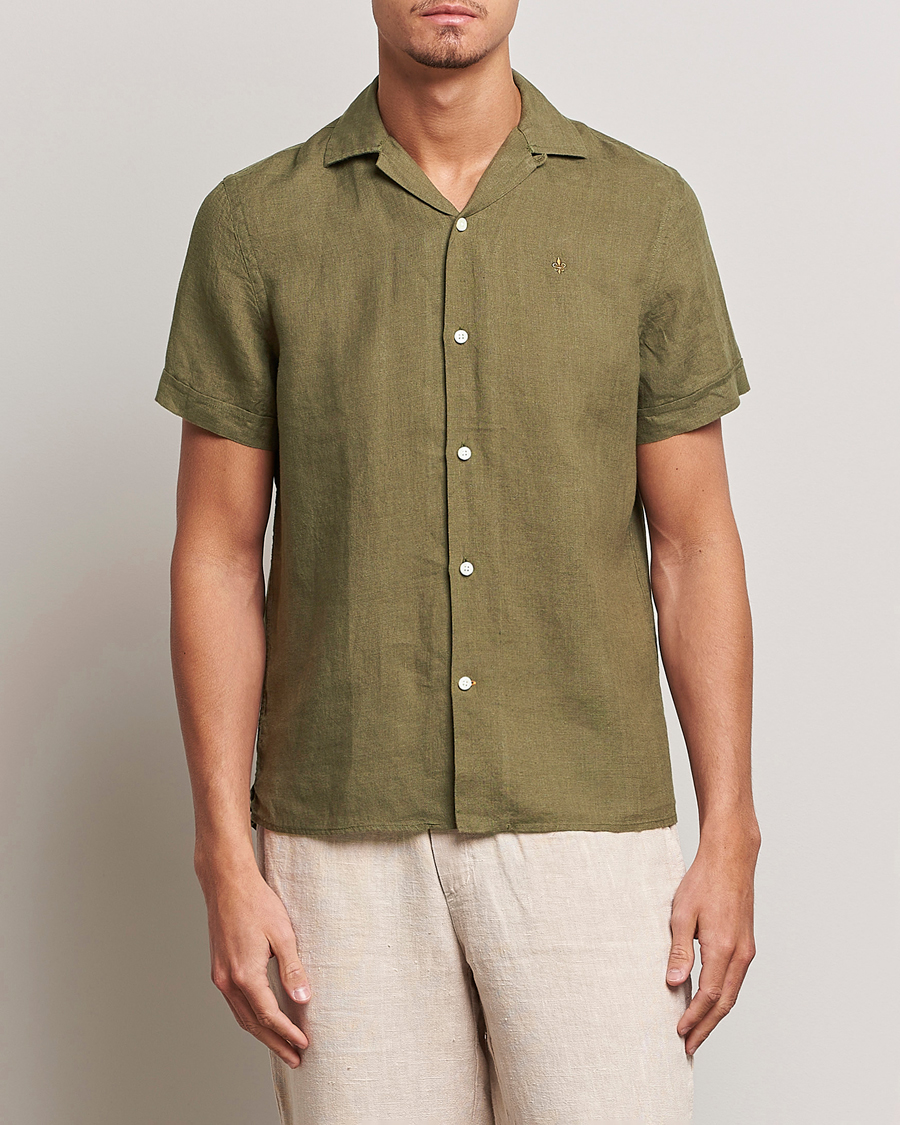 Men | Shirts | Morris | Douglas Linen Short Sleeve Shirt Dark Green