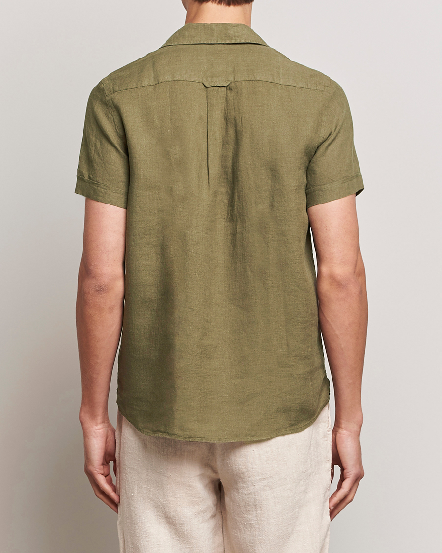 Men | Shirts | Morris | Douglas Linen Short Sleeve Shirt Dark Green