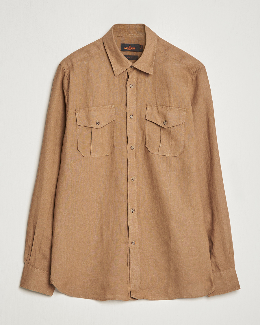 Men | Shirts | Morris | Safari Linen Shirt Khaki Brown