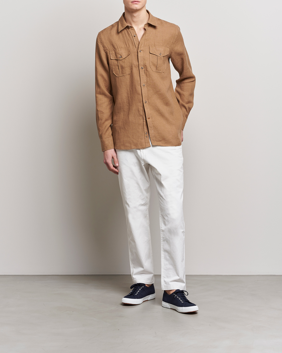 Men | Shirts | Morris | Safari Linen Shirt Khaki Brown
