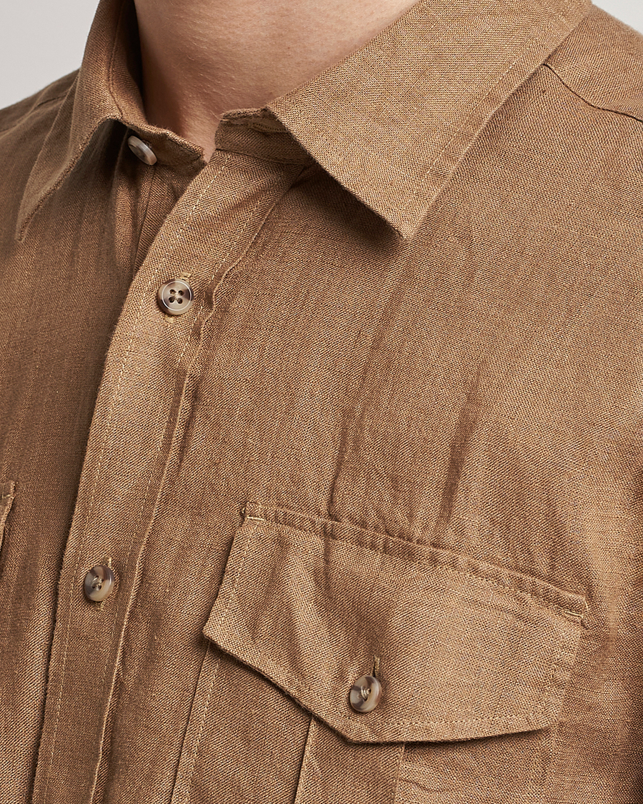 Men | Shirts | Morris | Safari Linen Shirt Khaki Brown