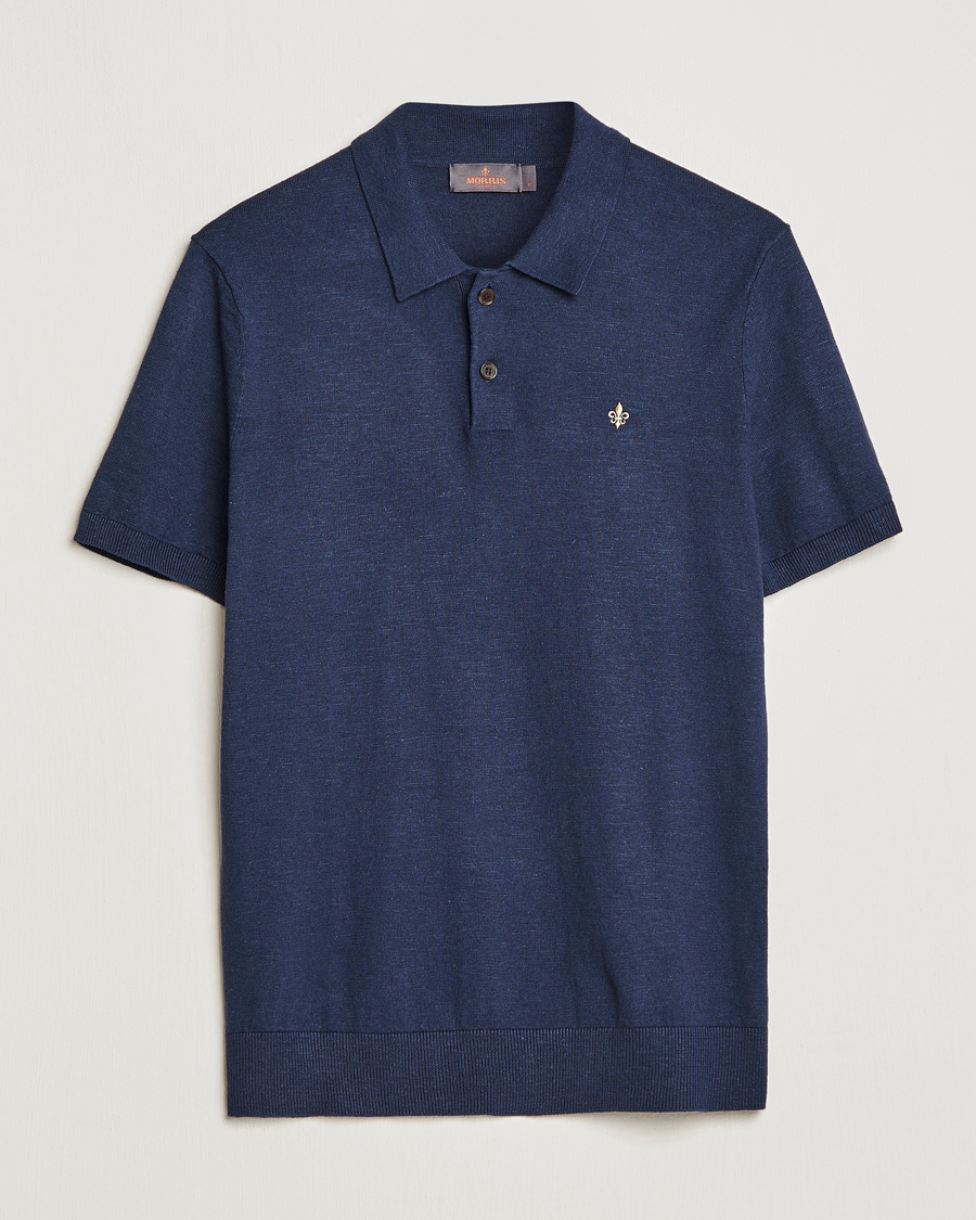 Men | Polo Shirts | Morris | Harold Cotton/Linen Summer Polo Navy