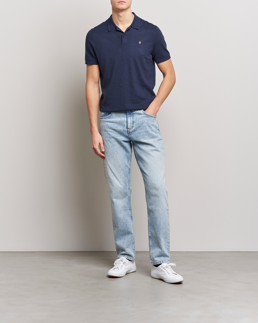 Men | Polo Shirts | Morris | Harold Cotton/Linen Summer Polo Navy
