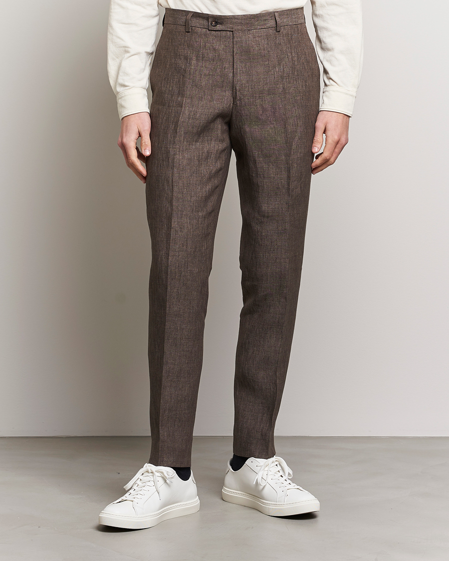 Men | Linen Trousers | Morris | Bobby Linen Suit Trousers Brown