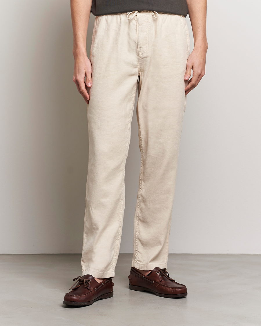Men | Linen Trousers | Morris | Fenix Linen Drawstring Trousers Beige