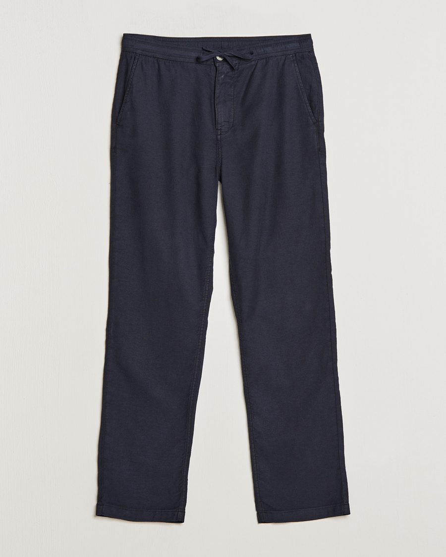 Men | Trousers | Morris | Fenix Linen Drawstring Trousers Navy