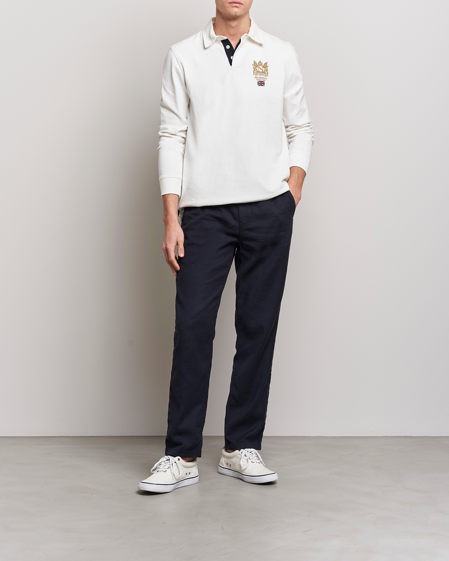 Men | Trousers | Morris | Fenix Linen Drawstring Trousers Navy