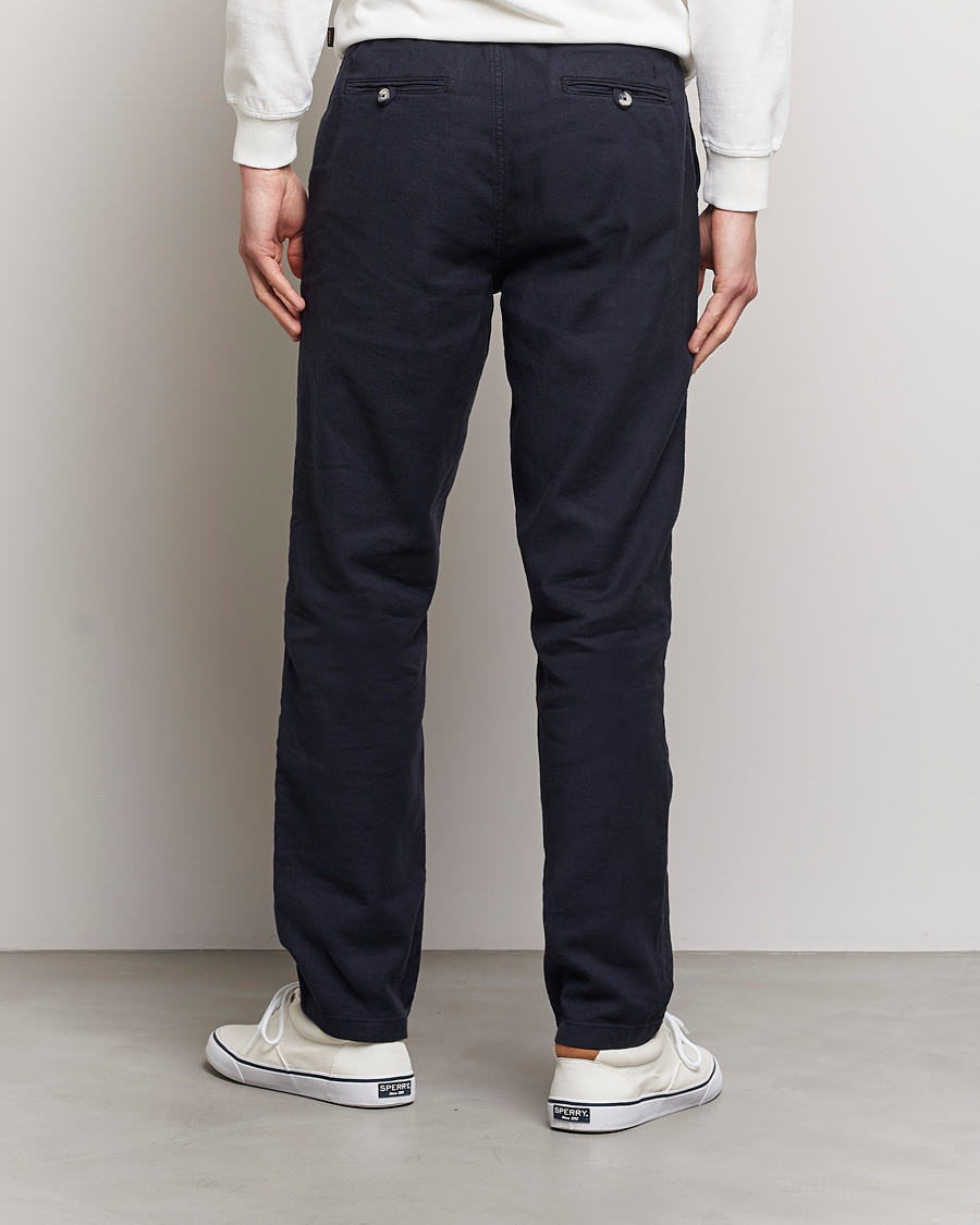 Men | Trousers | Morris | Fenix Linen Drawstring Trousers Navy