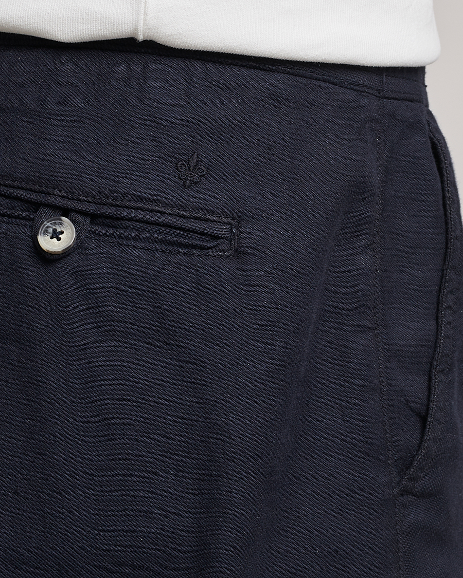 Men | Trousers | Morris | Fenix Linen Drawstring Trousers Navy
