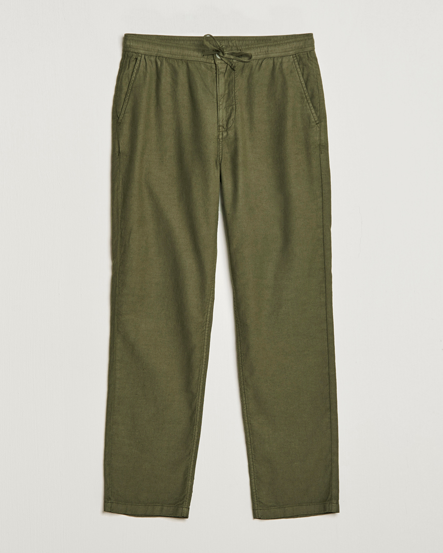 Men | Trousers | Morris | Fenix Linen Drawstring Trousers Olive