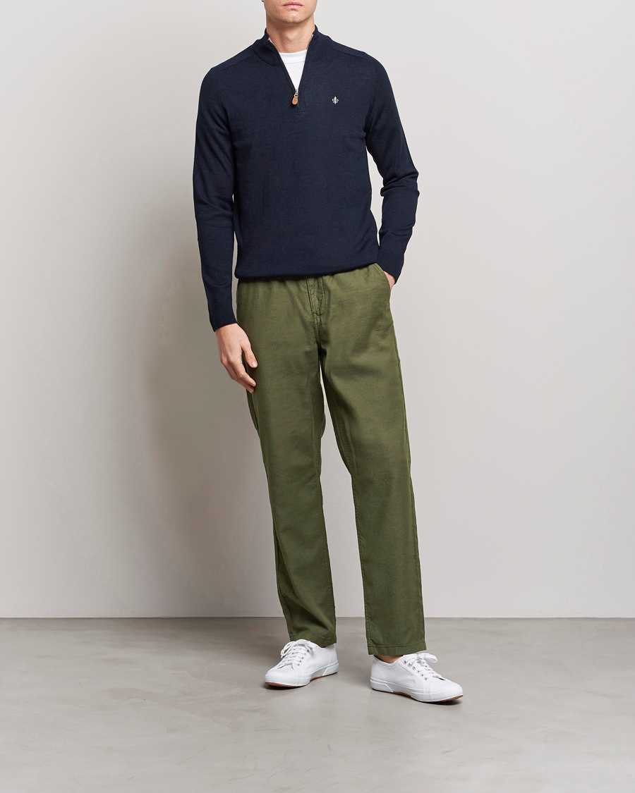 Men | Trousers | Morris | Fenix Linen Drawstring Trousers Olive