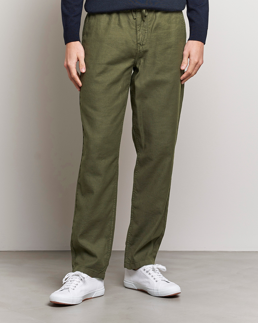 Men |  | Morris | Fenix Linen Drawstring Trousers Olive