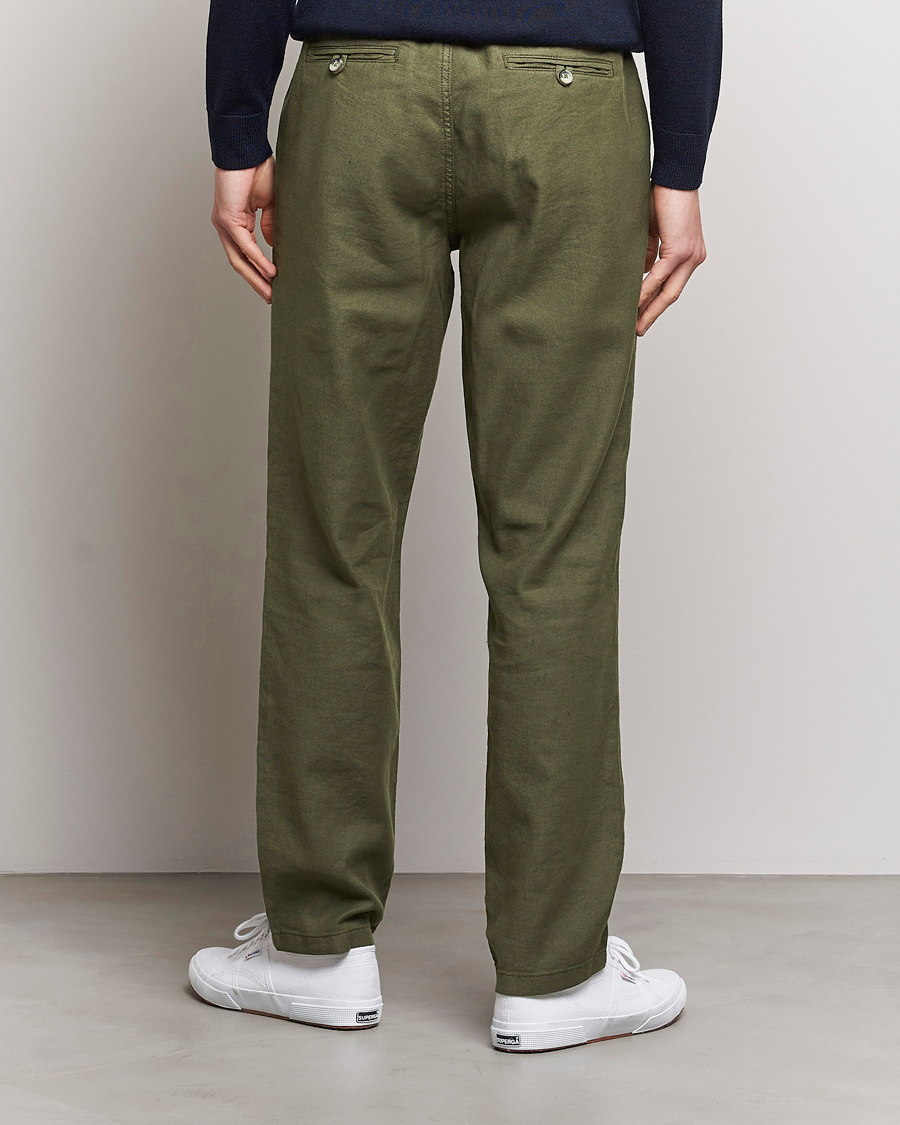 Men | Trousers | Morris | Fenix Linen Drawstring Trousers Olive