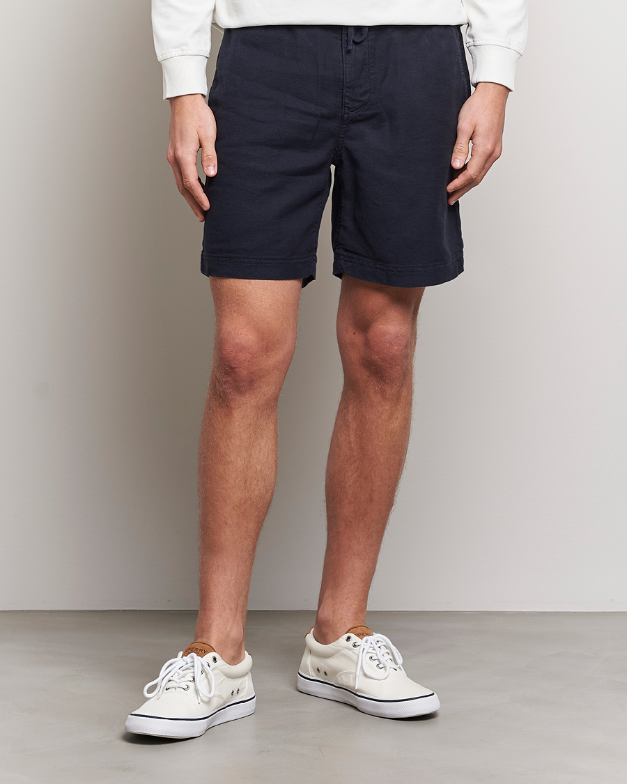 Men | Linen Shorts | Morris | Fenix Linen Drawstring Shorts Navy