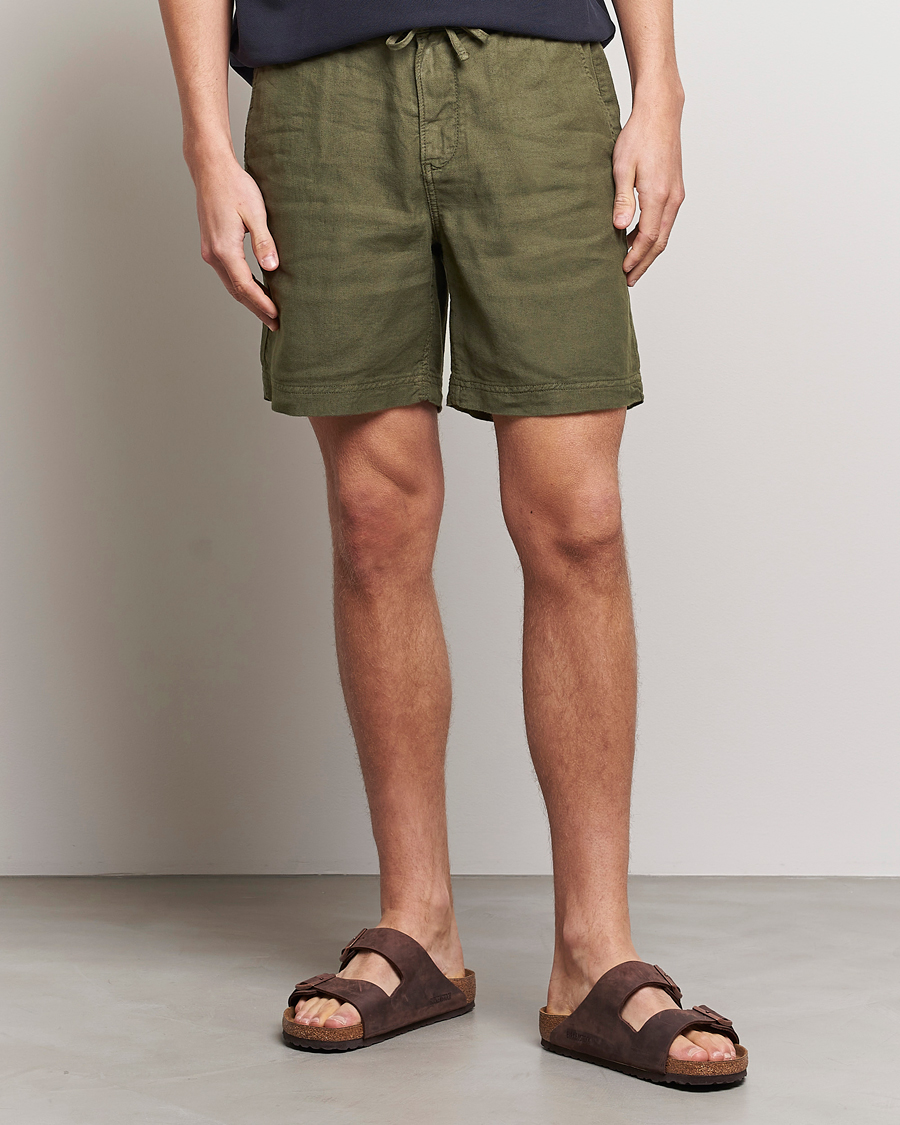 Men |  | Morris | Fenix Linen Drawstring Shorts Olive