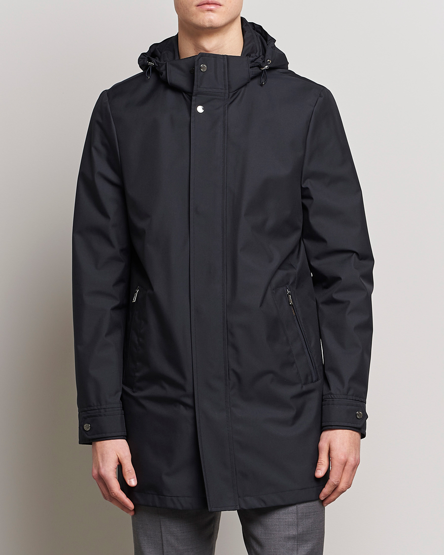 Men | Formal jackets | MooRER | Waterproof Hooded Coat Dark Blue