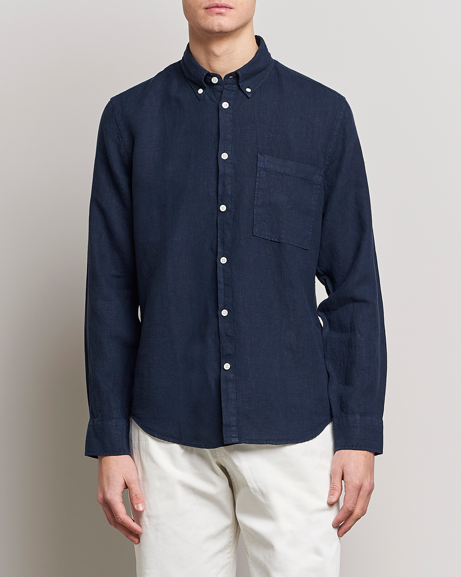 Men | NN07 | NN07 | Arne Linen Shirt Navy Blue
