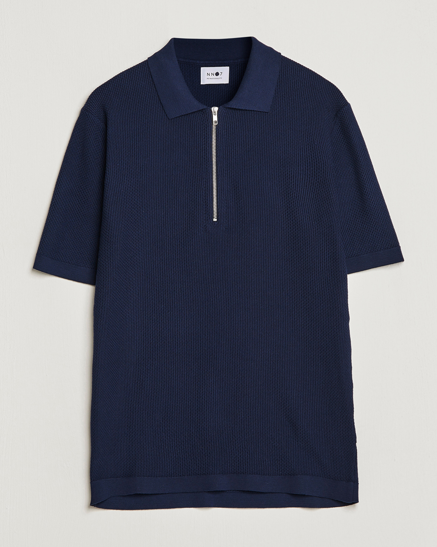 Men | Polo Shirts | NN07 | Hansie Structured Zip Polo Navy Blue