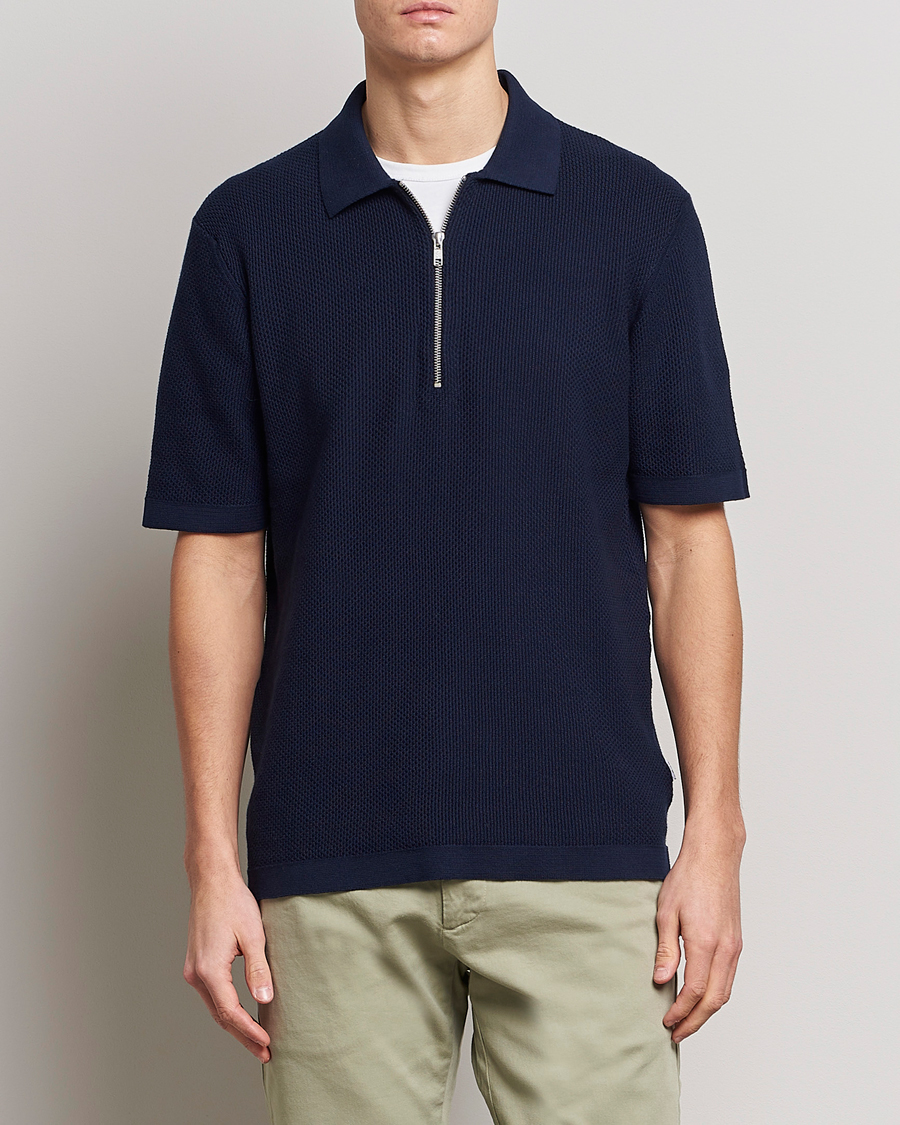 Men | Polo Shirts | NN07 | Hansie Structured Zip Polo Navy Blue