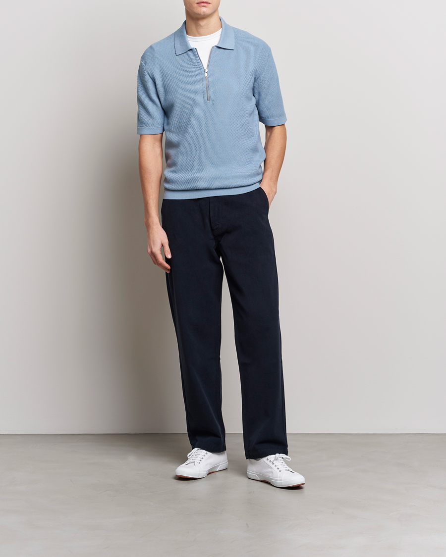 Men | Polo Shirts | NN07 | Hansie Structured Zip Polo Ashley Blue