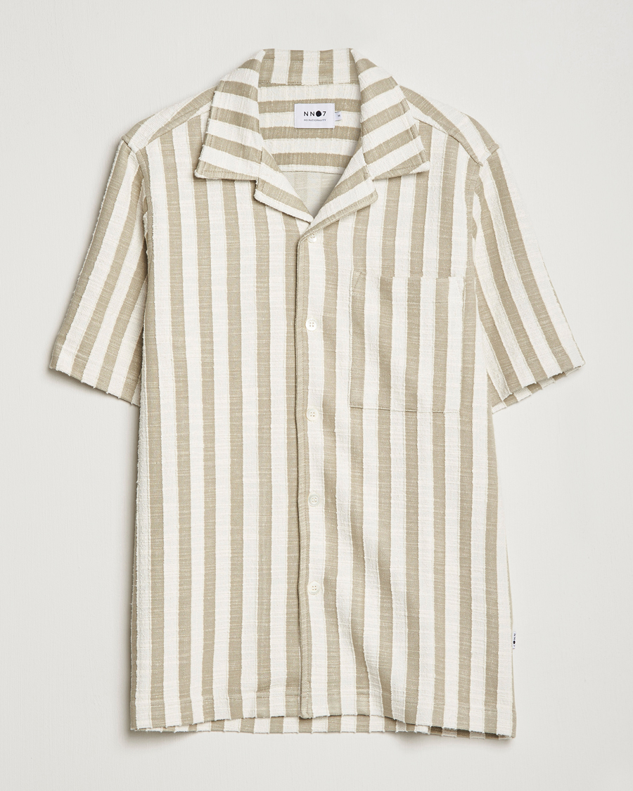Men | Shirts | NN07 | Julio Knitted Striped Resort Collar Shirt Green/White