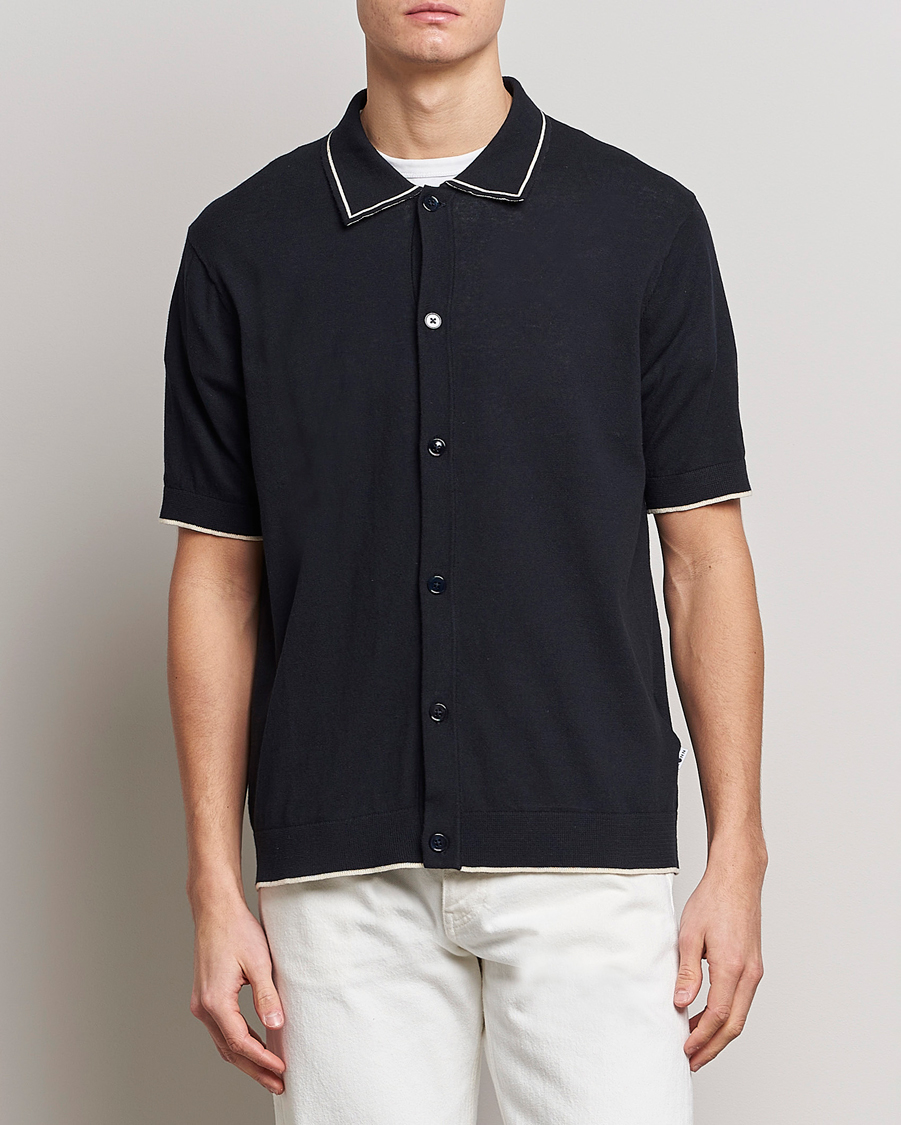 Men | NN07 | NN07 | Nolan Knitted Short Sleeve Shirt Navy Blue