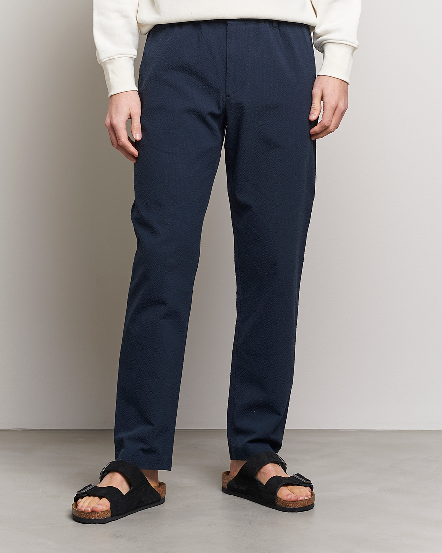 Men | Formal Trousers | NN07 | Theodore Seersucker Pants Navy Blue