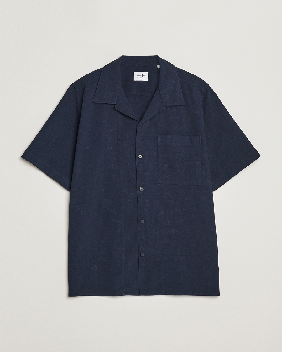 Men | Shirts | NN07 | Julio Seersucker Short Sleeve Shirt Navy Blue