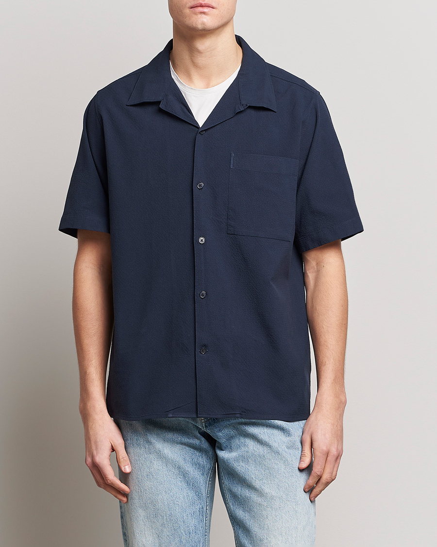 Men | Short Sleeve Shirts | NN07 | Julio Seersucker Short Sleeve Shirt Navy