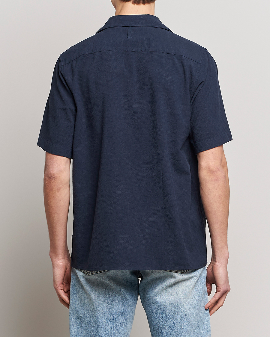 Men | Shirts | NN07 | Julio Seersucker Short Sleeve Shirt Navy Blue