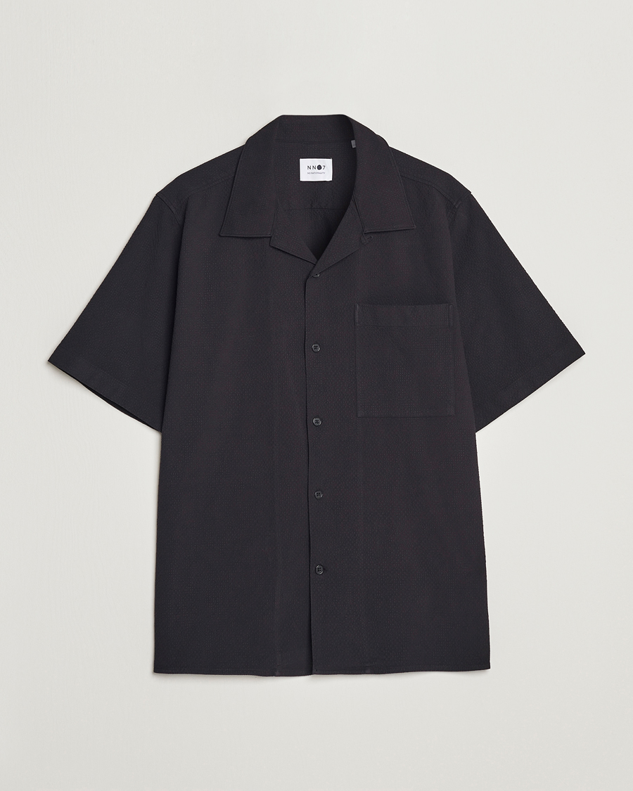Men | Shirts | NN07 | Julio Seersucker Short Sleeve Shirt Black