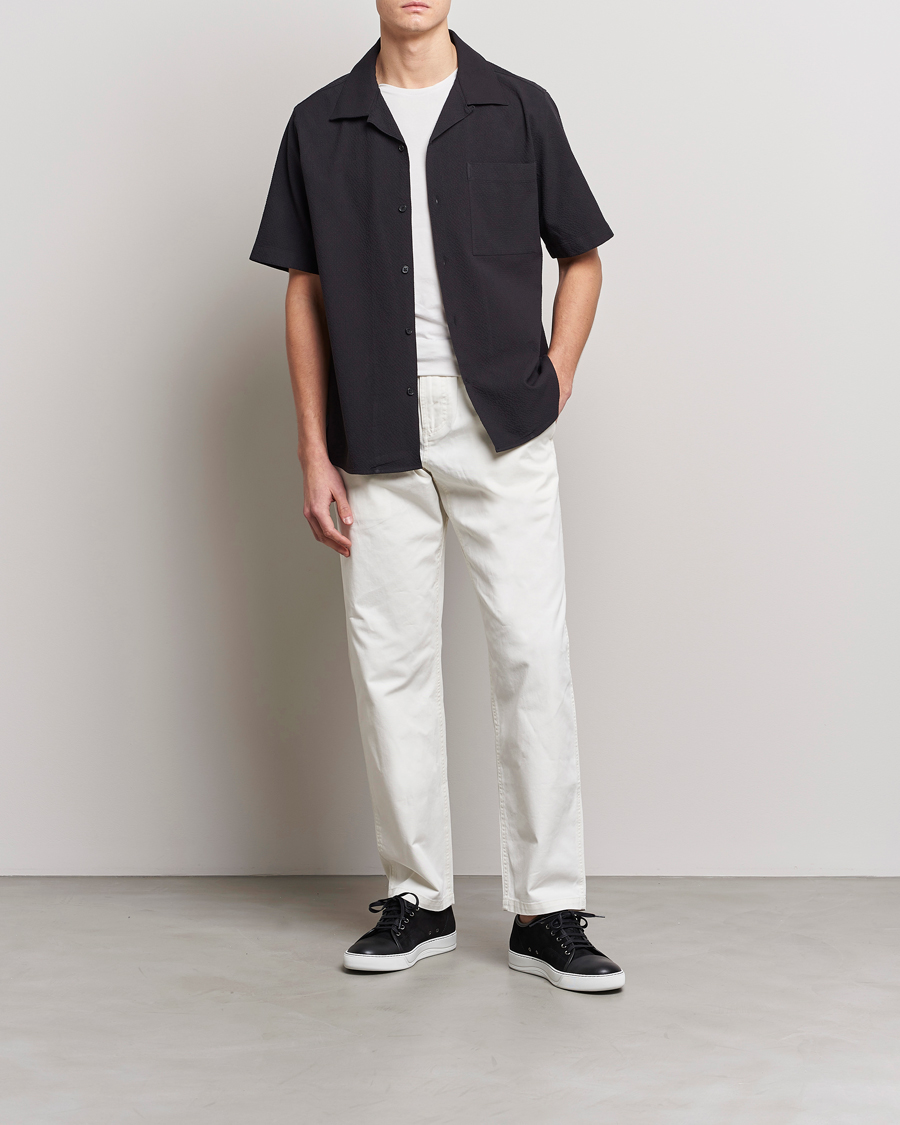 Men | Shirts | NN07 | Julio Seersucker Short Sleeve Shirt Black