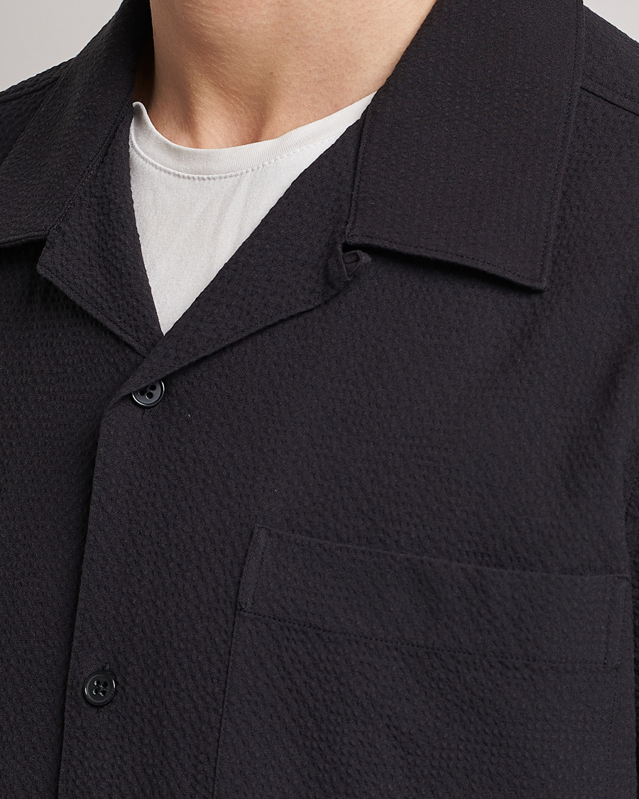 Men | Shirts | NN07 | Julio Seersucker Short Sleeve Shirt Black