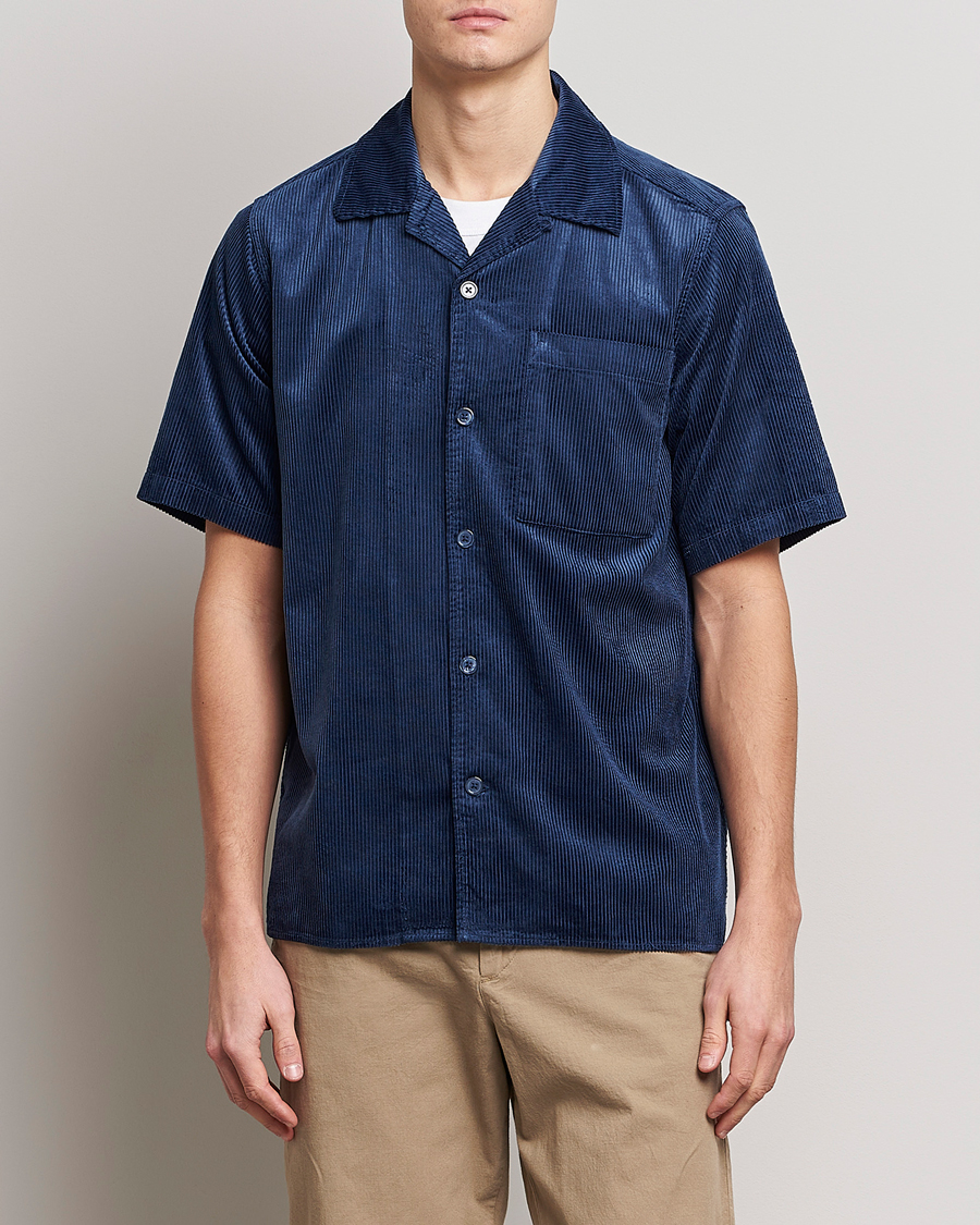 Men | Shirts | NN07 | Julio Tencel Corduroy Short Sleeve Shirt Sargasso Sea