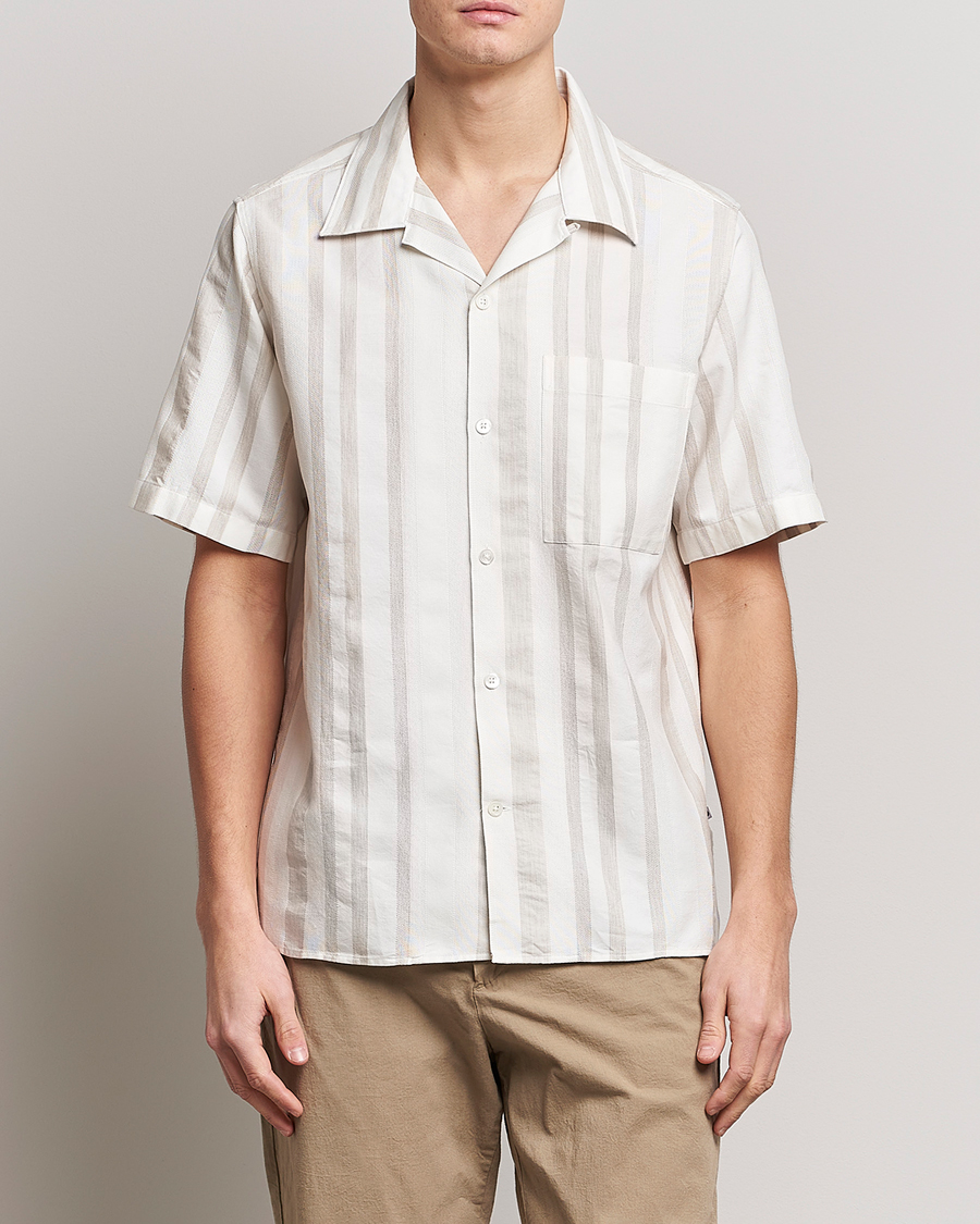 Men | Short Sleeve Shirts | NN07 | Julio Block Stripe Short Sleeve Shirt Khaki/White
