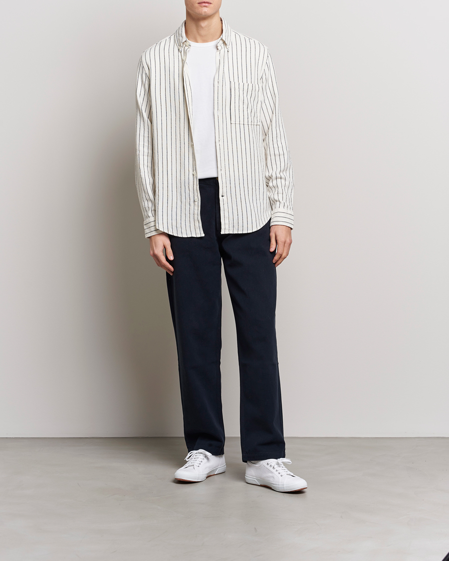 Men | Shirts | NN07 | Arne Linen Striped Shirt Navy/White