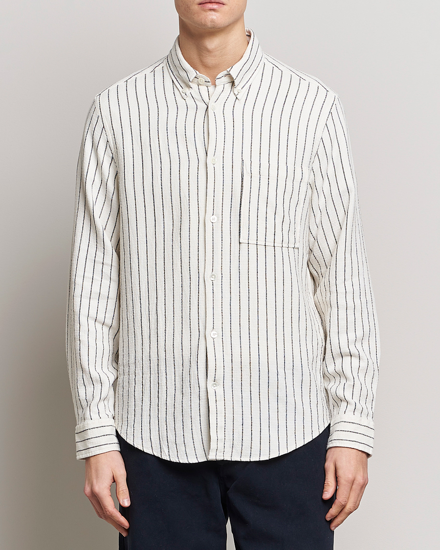 Men | Shirts | NN07 | Arne Linen Striped Shirt Navy/White