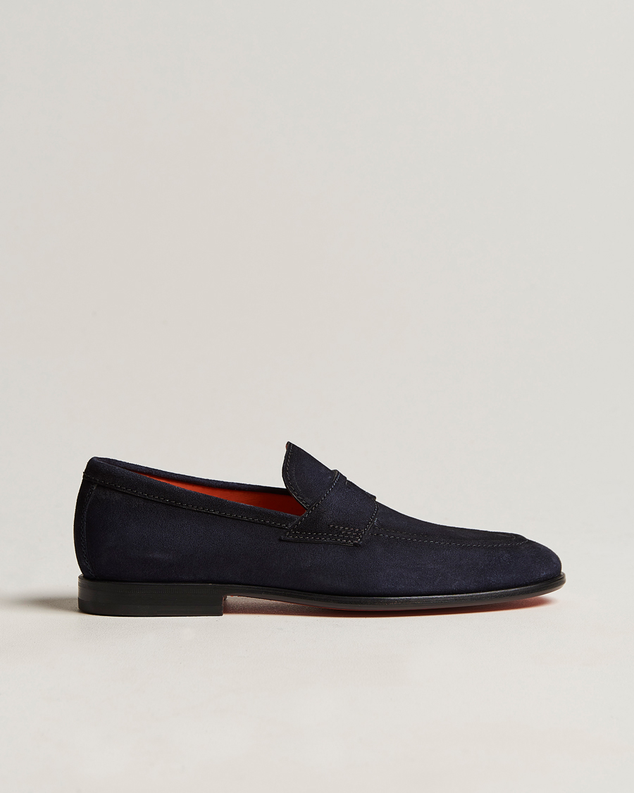 Men | Santoni Penny Loafer Navy Suede | Santoni | Penny Loafer Navy Suede