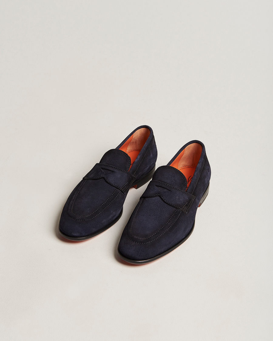 Men | Santoni Penny Loafer Navy Suede | Santoni | Penny Loafer Navy Suede