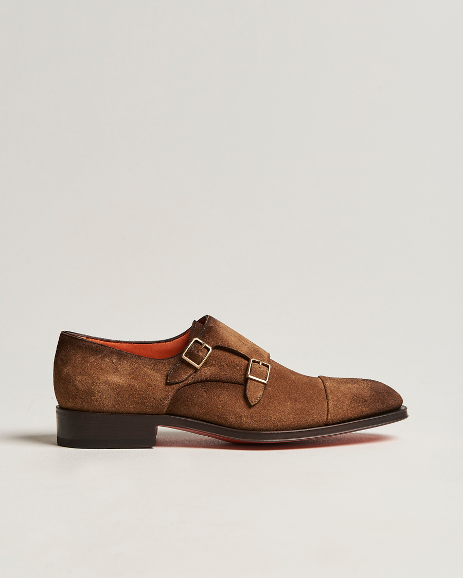 Men | Santoni Double Monk Shoe Brown Suede | Santoni | Double Monk Shoe Brown Suede