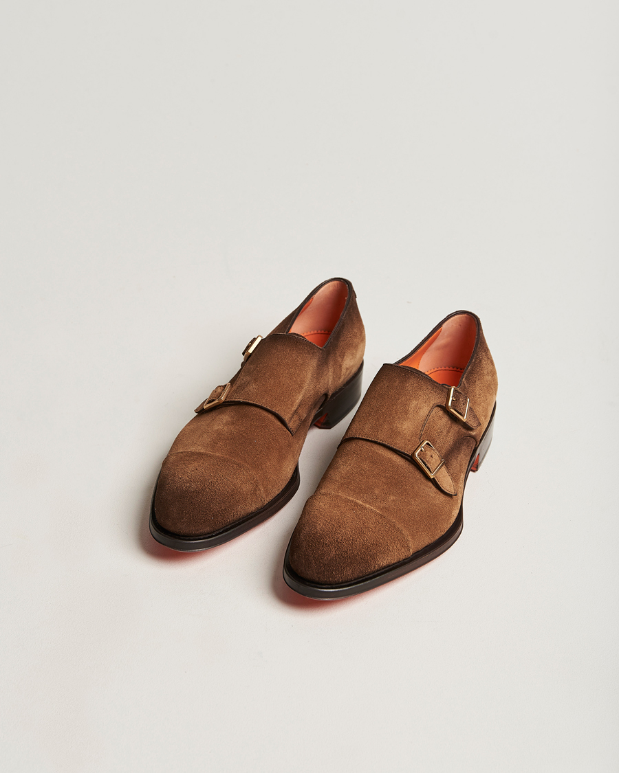Men | Monk Strap Shoes | Santoni | Double Monk Shoe Brown Suede